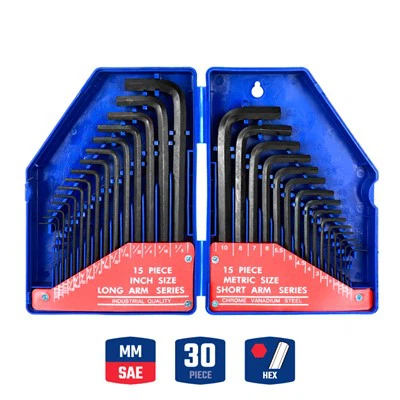 30PC ロングアーム六角レンチセット(メートル法&SAE)